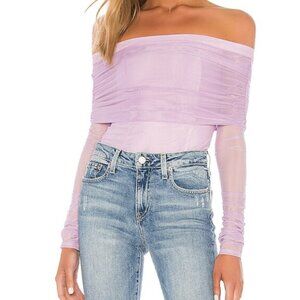 Revolve Majorelle Lia Top Women's M Off-shoulder Mesh overlay Long sleeve Purple